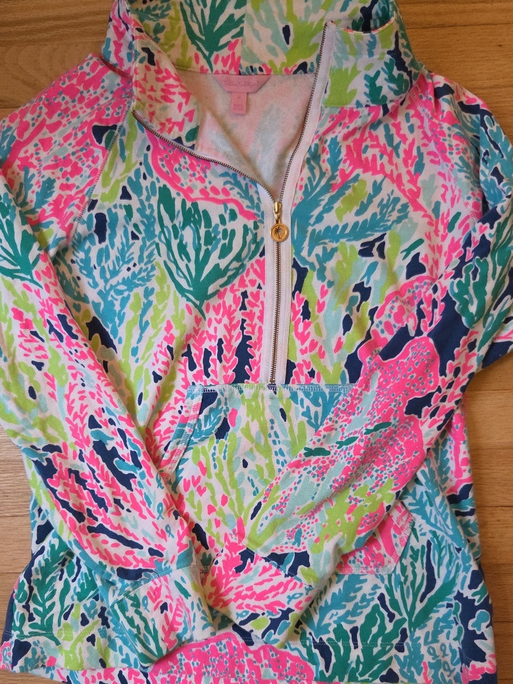 Lilly Pulitzer Lovers Coral Skipper Popover Half Zip Pullover Sweatshirt Medium